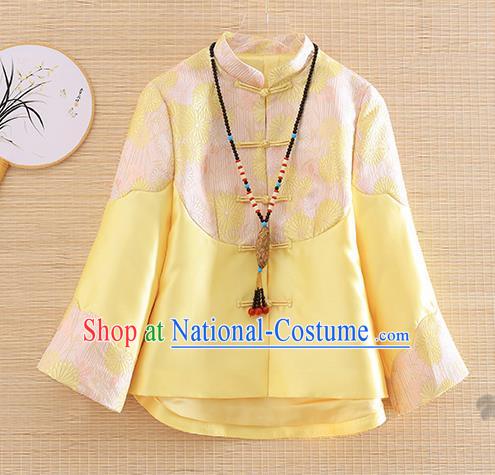 Chinese Traditional Tang Suit Yellow Jacket National Costume Qipao Upper Outer Garment for Women