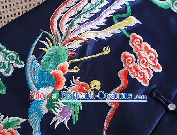 Chinese Traditional Tang Suit Embroidered Navy Dust Coat National Costume Qipao Outer Garment for Women