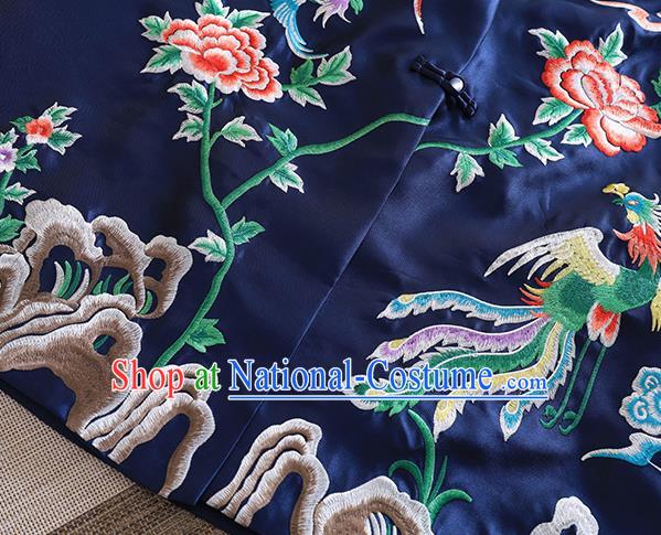 Chinese Traditional Tang Suit Embroidered Navy Dust Coat National Costume Qipao Outer Garment for Women