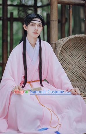 Traditional Chinese Ming Dynasty Scholar Historical Costumes Ancient Civilian Pink Hanfu Clothing for Men