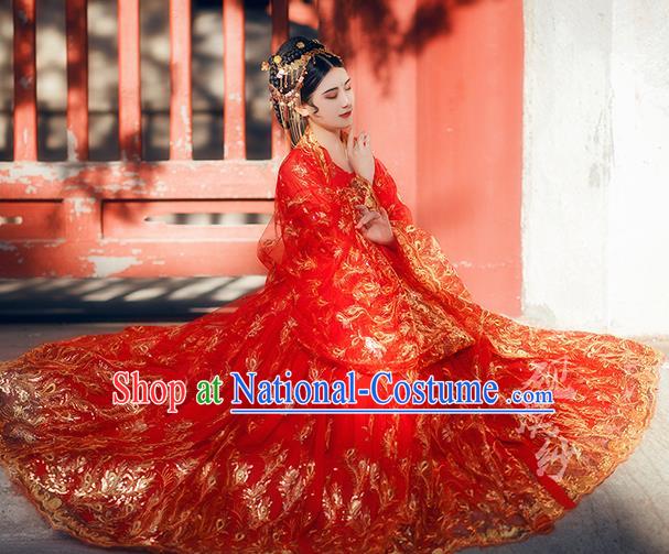 Traditional Chinese Tang Dynasty Wedding Red Hanfu Dress Ancient Court Princess Historical Costumes for Women