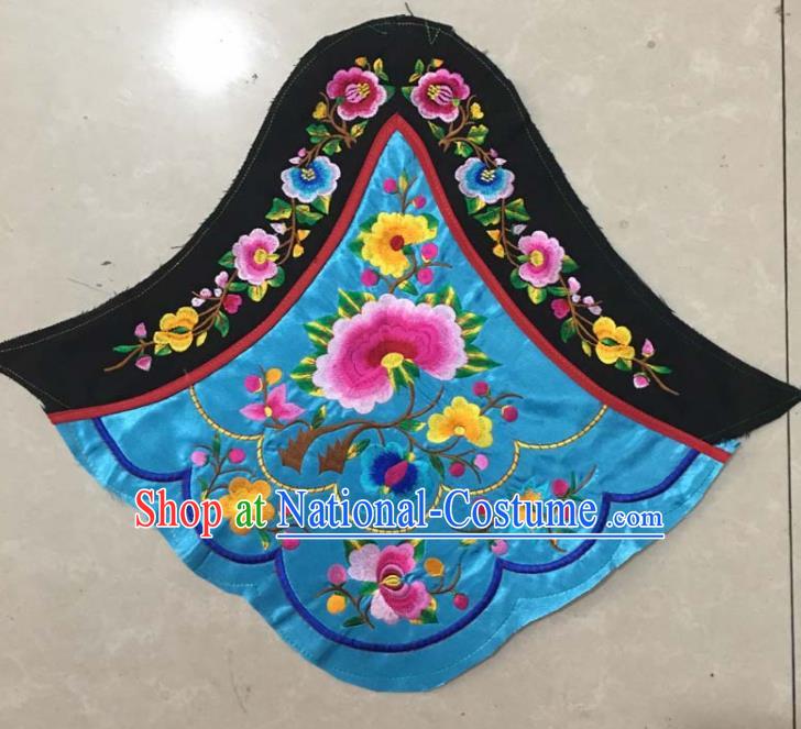 Chinese Traditional Embroidered Peony Blue Stomachers Applique National Dress Patch Embroidery Cloth Accessories