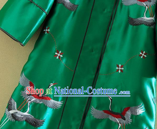 Chinese Traditional Tang Suit Embroidered Cranes Green Dust Coat National Costume Qipao Outer Garment for Women