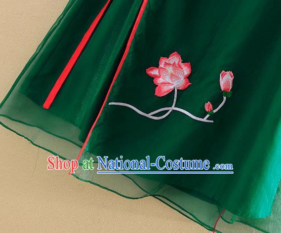 Chinese Traditional Tang Suit Embroidered Lotus Green Organza Cheongsam National Costume Qipao Dress for Women