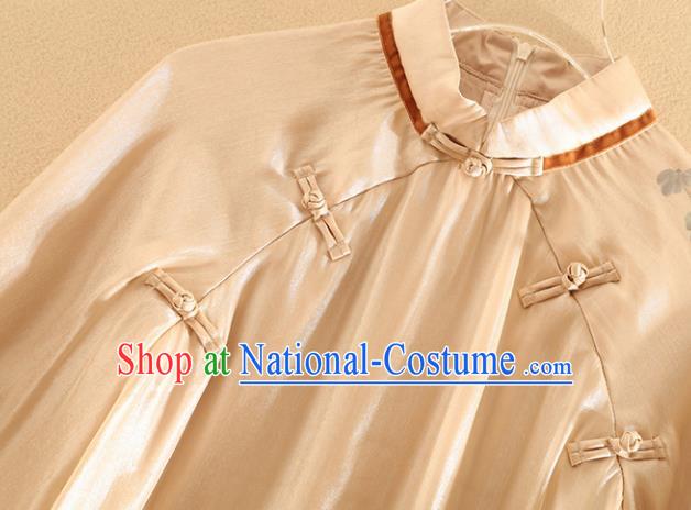 Chinese Traditional Tang Suit Embroidered Lotus Champagne Blouse National Costume Qipao Upper Outer Garment for Women