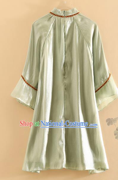 Chinese Traditional Tang Suit Embroidered Lotus Green Blouse National Costume Qipao Upper Outer Garment for Women