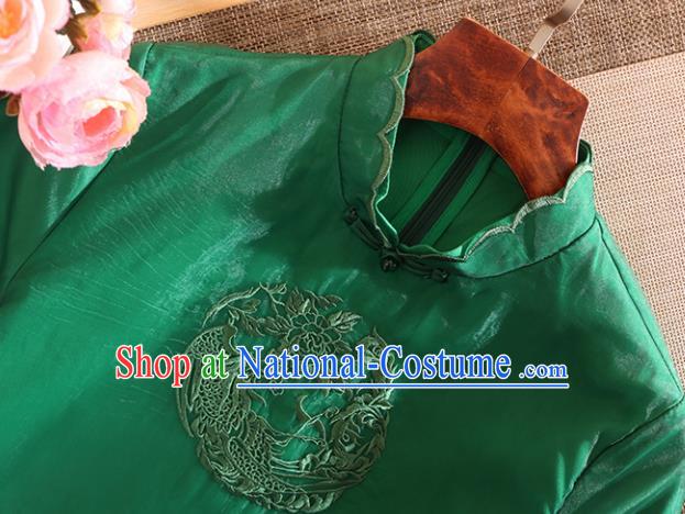 Chinese Traditional Tang Suit Embroidered Phoenix Green Cheongsam National Costume Qipao Dress for Women