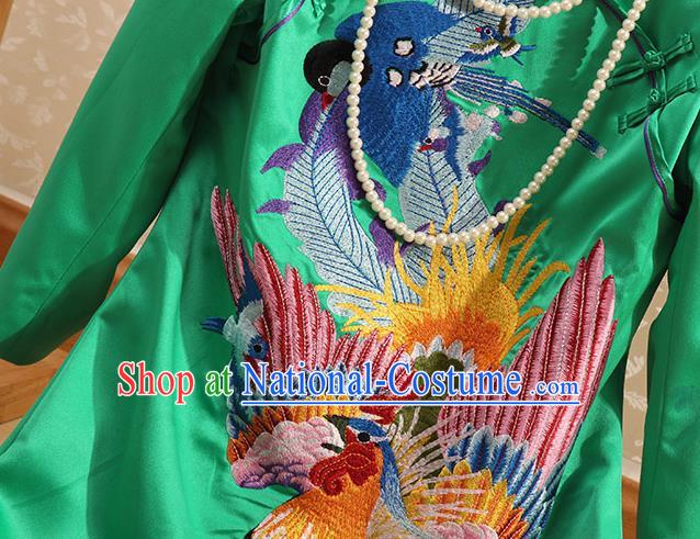 Traditional Chinese National Embroidered Phoenix Peony Green Qipao Dress Tang Suit Cheongsam Costume for Women