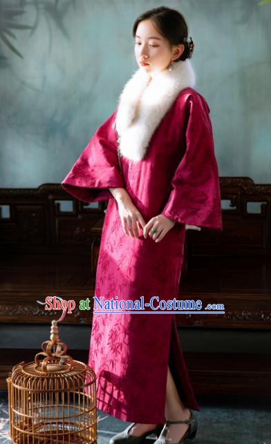 Traditional Chinese National Rosy Brocade Qipao Dress Tang Suit Cheongsam Costume for Women