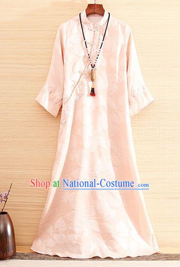 Traditional Chinese National Embroidered Pink Qipao Dress Tang Suit Cheongsam Costume for Women