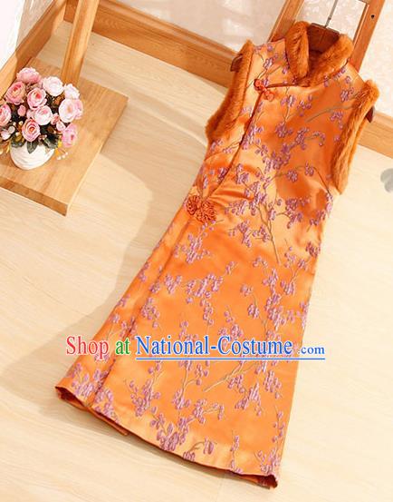 Chinese Traditional Embroidered Plum Blossom Orange Vest National Dress Waistcoat for Women