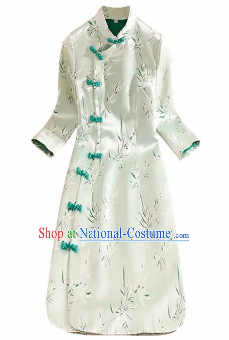 Traditional Chinese National Embroidered Bamboo Green Qipao Dress Tang Suit Cheongsam Costume for Women