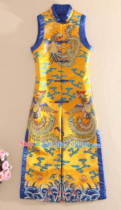 Chinese Traditional Golden Brocade Vest National Dress Tang Suit Waistcoat for Women