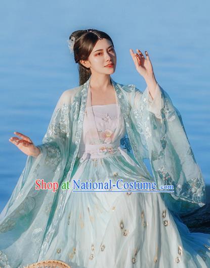 Traditional Chinese Tang Dynasty Nobility Lady Green Hanfu Dress Ancient Royal Princess Historical Costumes for Women