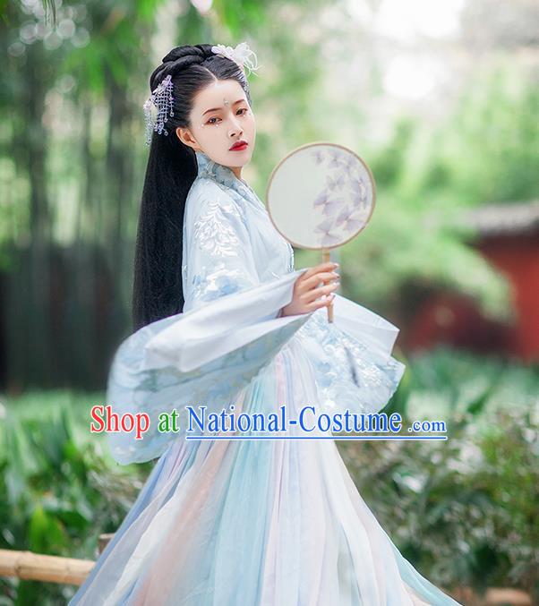 Traditional Chinese Jin Dynasty Imperial Consort Blue Hanfu Dress Ancient Royal Princess Historical Costumes for Women