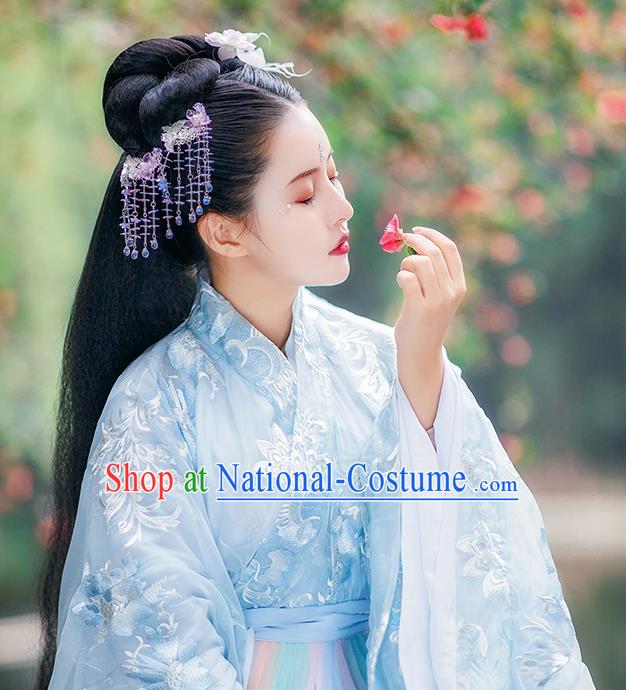 Traditional Chinese Jin Dynasty Imperial Consort Blue Hanfu Dress Ancient Royal Princess Historical Costumes for Women