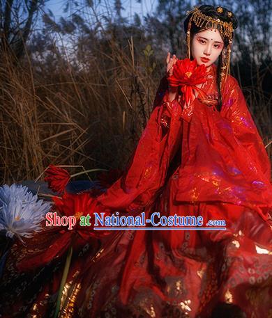 Traditional Chinese Tang Dynasty Court Infanta Red Hanfu Dress Ancient Royal Princess Wedding Historical Costumes for Women