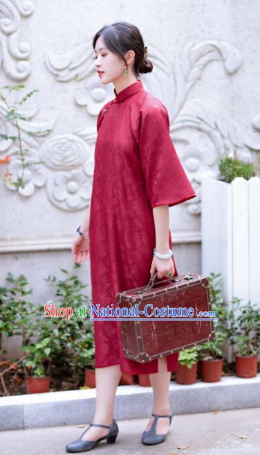 Traditional Chinese National Purplish Red Silk Qipao Dress Tang Suit Cheongsam Costume for Women