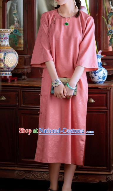 Traditional Chinese National Peach Pink Qipao Dress Tang Suit Cheongsam Costume for Women