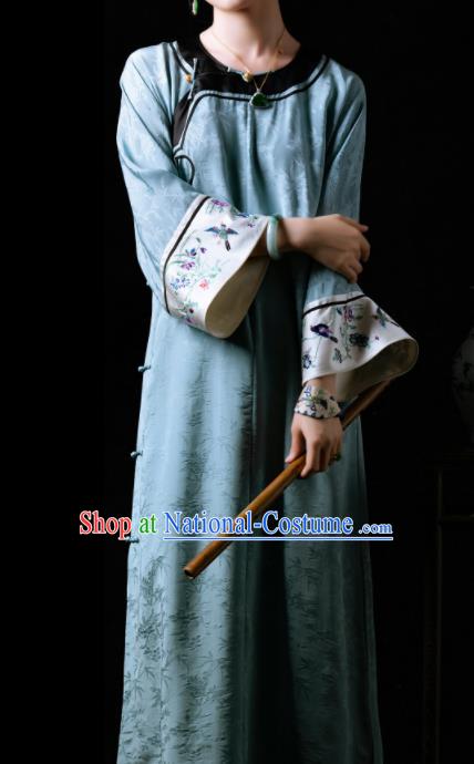 Traditional Chinese Late Qing Dynasty Blue Qipao Dress National Tang Suit Cheongsam Costume for Women