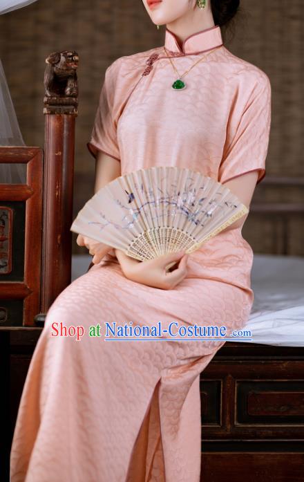 Traditional Chinese Late Qing Dynasty Pink Silk Qipao Dress National Tang Suit Cheongsam Costume for Women