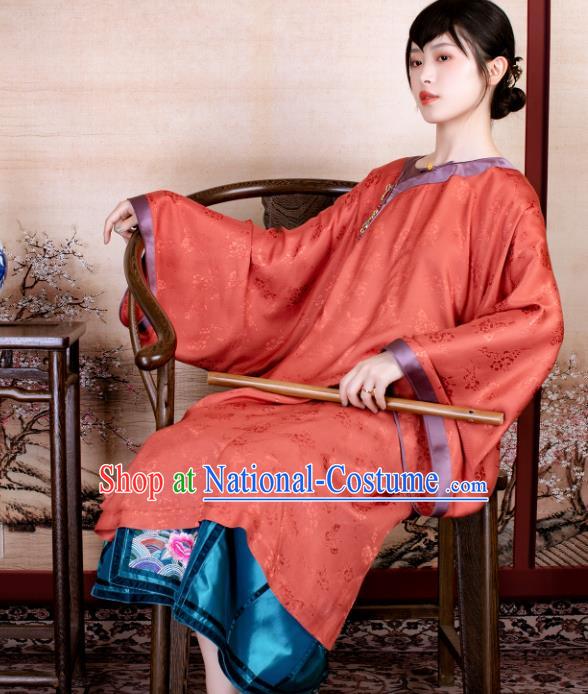 Traditional Chinese Late Qing Dynasty Orange Silk Qipao Dress National Tang Suit Cheongsam Costume for Women