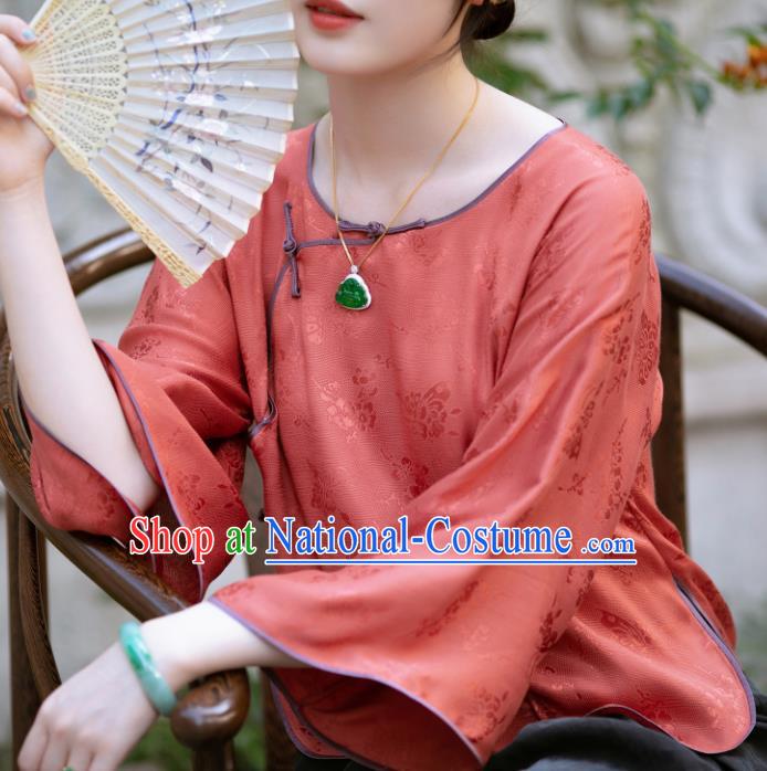 Chinese Traditional Tang Suit Orange Silk Blouse National Costume Republic of China Qipao Upper Outer Garment for Women