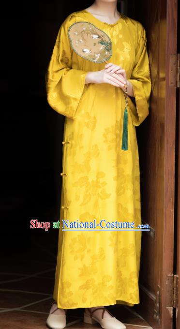 Traditional Chinese Yellow Brocade Qipao Dress National Tang Suit Cheongsam Costume for Women