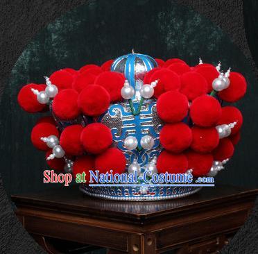 Chinese Traditional Beijing Opera Takefu Hat Peking Opera Red Venonat Helmet for Men