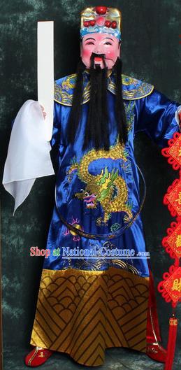 Chinese Traditional Beijing Opera Costume Ancient Wealth God Blue Robe for Men