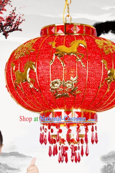 Chinese Traditional New Year Carving Horse Red Palace Lantern Handmade Hanging Lantern Asian Ceiling Lanterns Ancient Lamp