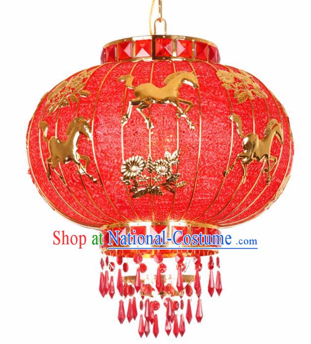 Chinese Traditional New Year Carving Horse Red Palace Lantern Handmade Hanging Lantern Asian Ceiling Lanterns Ancient Lamp