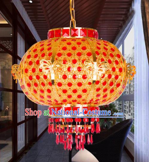 Chinese Traditional New Year Golden Butterfly Round Palace Lantern Handmade Hanging Lantern Asian Ceiling Lanterns Ancient Lamp