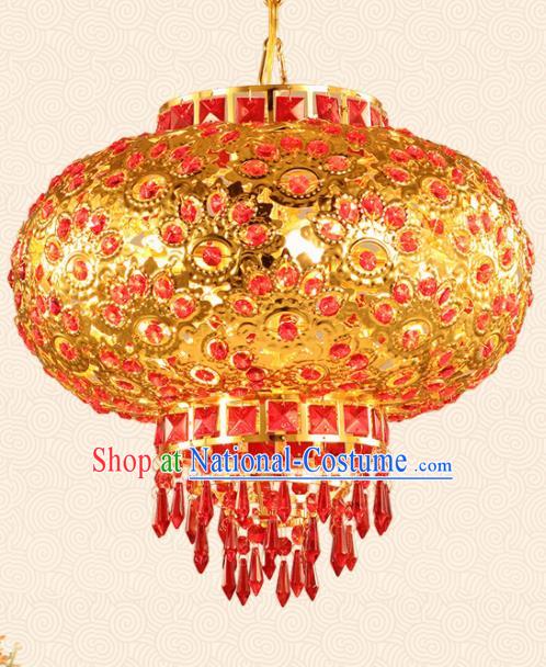 Chinese Traditional New Year Golden Round Palace Lantern Handmade Hanging Lantern Asian Ceiling Lanterns Ancient Lamp