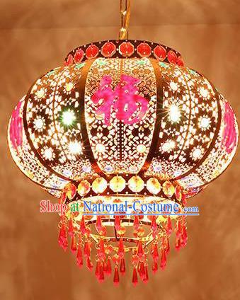 Chinese Traditional New Year Golden Iron Palace Lantern Handmade Hanging Lantern Asian Ceiling Lanterns Ancient Lamp