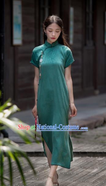 Traditional Chinese Green Qipao Dress National Tang Suit Cheongsam Costume for Women