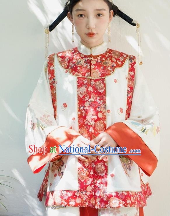 Chinese Traditional Qing Dynasty Embroidered Red Vest National Costume Tang Suit Waistcoat for Women