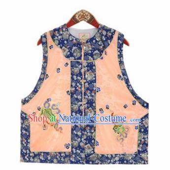 Chinese Traditional Qing Dynasty Embroidered Orange Vest National Costume Tang Suit Waistcoat for Women