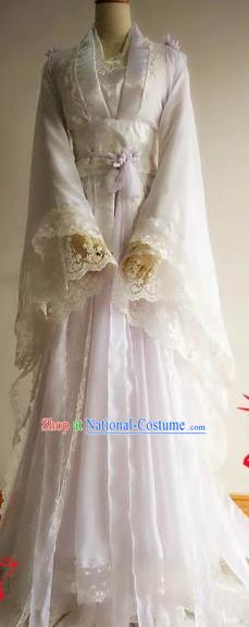 Chinese Traditional Cosplay Goddess White Costume Ancient Royal Princess Hanfu Dress for Women