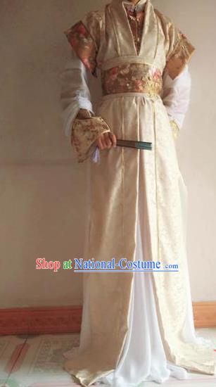 Chinese Traditional Cosplay Prince Light Golden Costume Ancient Swordsman Hanfu Clothing for Men