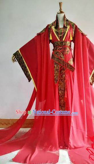 Chinese Traditional Cosplay Court Queen Red Costume Ancient Imperial Empress Hanfu Dress for Women