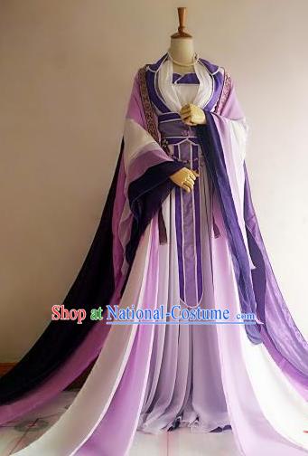 Chinese Traditional Cosplay Court Lady Costume Ancient Royal Princess Purple Hanfu Dress for Women