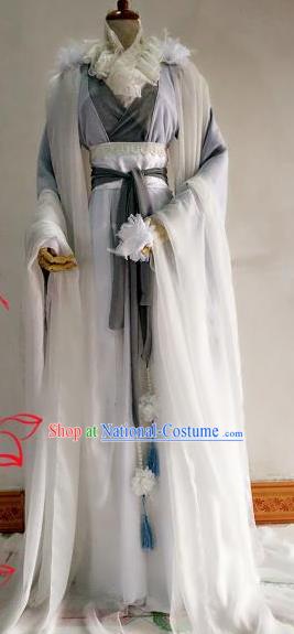 Chinese Traditional Cosplay Swordswoman Grey Costume Ancient Royal Princess Hanfu Dress for Women