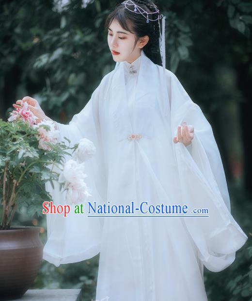 Traditional Chinese Ming Dynasty Taoist Nun White Hanfu Dress Ancient Royal Princess Historical Costumes for Women