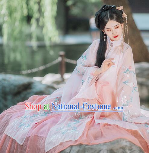 Traditional Chinese Ming Dynasty Imperial Consort Pink Hanfu Dress Ancient Nobility Lady Historical Costumes for Women