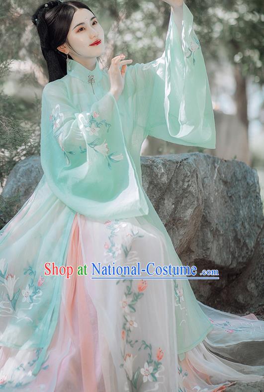 Traditional Chinese Ming Dynasty Palace Lady Green Hanfu Dress Ancient Court Princess Historical Costumes for Women