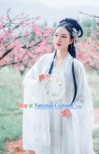 Traditional Chinese Tang Dynasty Palace Lady White Hanfu Dress Ancient Court Princess Historical Costumes for Women