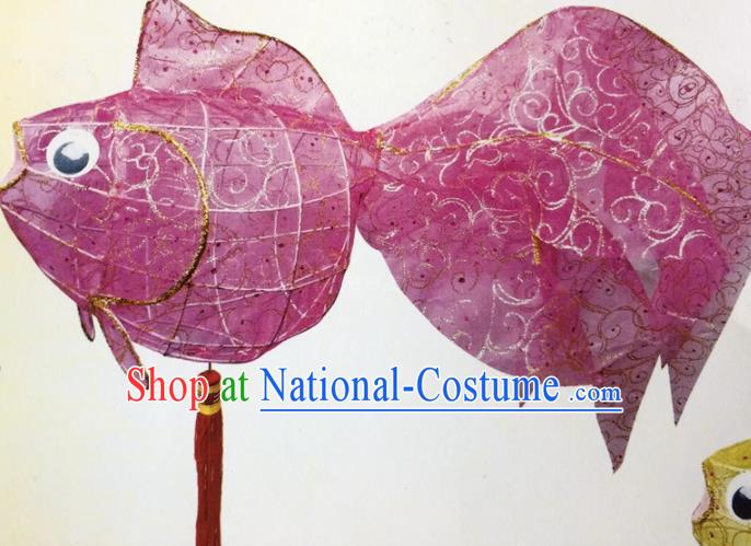 Chinese Traditional New Year Purple Goldfish Palace Lantern Handmade Hanging Lantern Asian Ceiling Lanterns Ancient Lamp