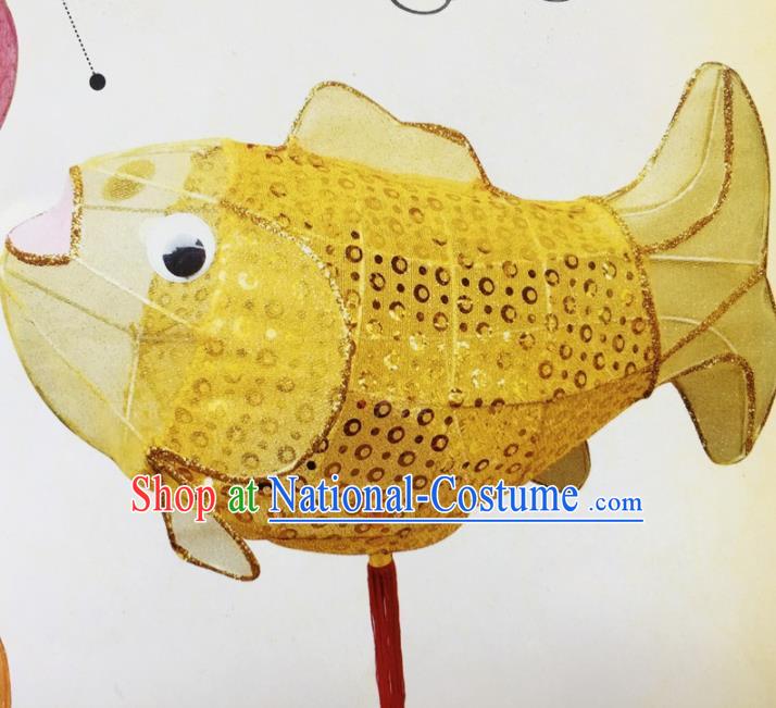 Chinese Traditional New Year Yellow Paillette Carp Palace Lantern Handmade Hanging Lantern Asian Ceiling Lanterns Ancient Lamp