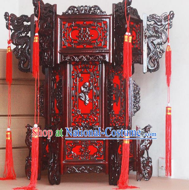 Chinese Traditional New Year Ebony Carving Wedding Palace Lantern Asian Handmade Lantern Ancient Lamp